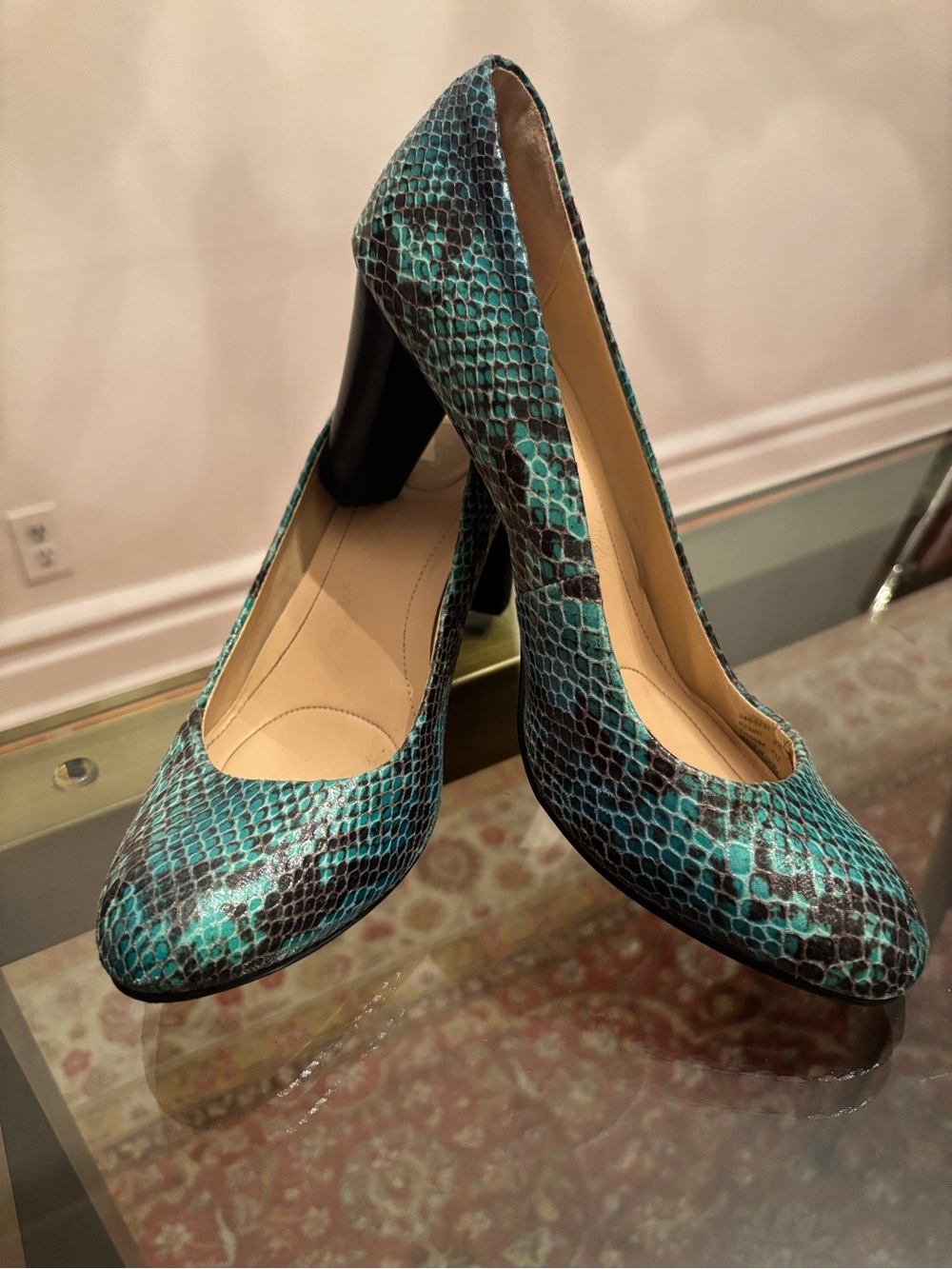 Calvin Klein Green Leather Block Heel Pumps Size 9.5
